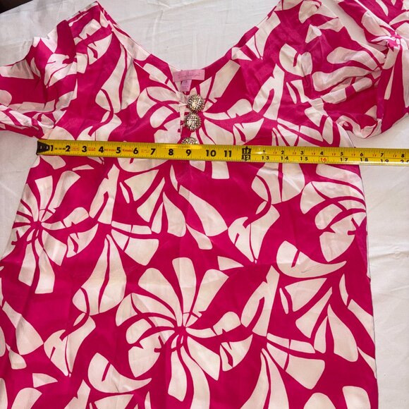 Lilly Pulitzer Genevieve Dress "Wish You Were Here" Pink 100% Silk Size 4 - Picture 8 of 9